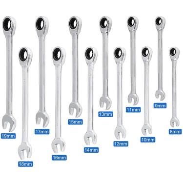 8-19mm Ratcheting Spanner Set: Ideal for DIY and Work, with case